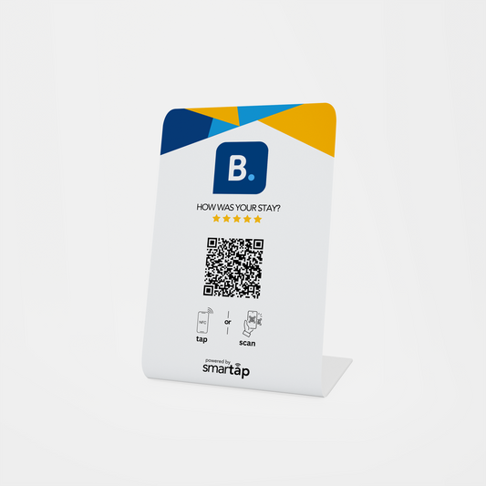 Stand blanco de Booking.com